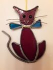 Vintage  Smiling Cat Stained Glass Leaded Window Decoration