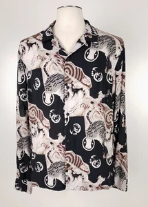 AllSaints XL Akita Japanese Tiger Hawaiian Shirt Lightweight Black - Picture 1 of 7