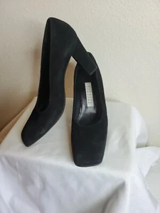 Barneys New York Womens Black Suede Block Toe Heals Size 37/ 7 1/2 - Picture 1 of 7