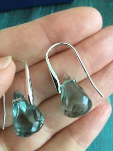 Genuine Signed Swarovski INDIAN SAPPHIRE Aqua Lunar Drop Earrings - Boxed w. Tag - Picture 1 of 8
