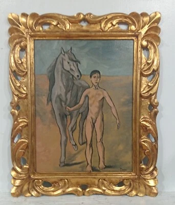 PRECIOSO ÓLEO SOBRE LIENZO PABLO PICASSO PERÍODO ROSA 1905 CON MARCO EN HOJA DE ORO Foto 1 de 4