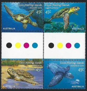 2002 Cocos Keeling Islands SG# 393a Turtles gutter block of 4 B Mint MUH MNH - Picture 1 of 1