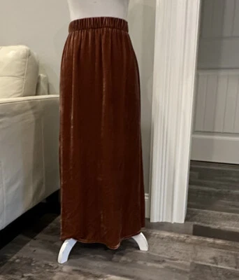 NUEVO CON ETIQUETAS $278 Falda Eileen Fisher Terciopelo Línea A Fácil Ajuste Largo Completo Talla L Spice Foto 1 de 4