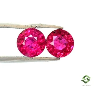 5 mm Certified Natural Ruby Round Cut Pair 3.02 CTS Mozambique Loose Gemstones - Image 1 of 4