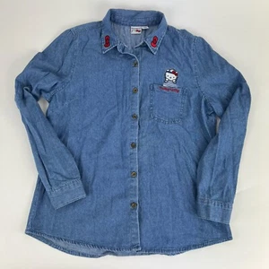Camisa Denim Hello Kitty Talla Pequeña Reino Unido 10/12 Sanrio 1976-2018 Sanrio Decorada - Imagen 1 de 6