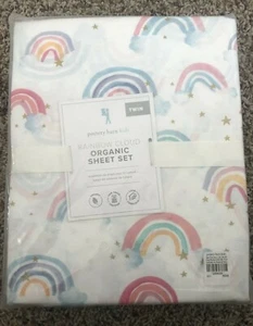 Juego de sábanas de nubes arco iris orgánicas Pottery Barn Kids doble nuevo con etiquetas - Imagen 1 de 2