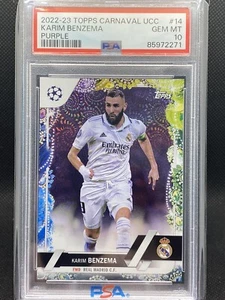 2022-23 Topps Carnaval Edition UEFA Karim Benzema #14 /15 Purple Parallel PSA 10 - Picture 1 of 2