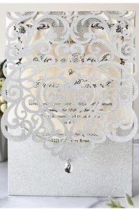 5,12 x 7,3 pollici 55 pezzi argento taglio laser pizzo flora biglietti invito matrimonio - Foto 1 di 15