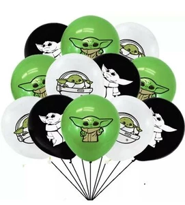 x10 Yoda Star Wars Themed 12" Latex Birthday Party Balloons Baby Yoda UK - Picture 1 of 2