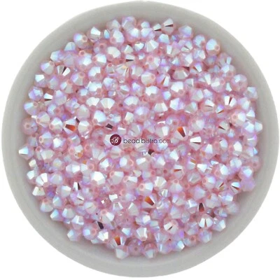 Preciosa Bicones Rose Opal AB2X 3mm, 4mm, 6mm Crystal Bicones - Image 1 of 2