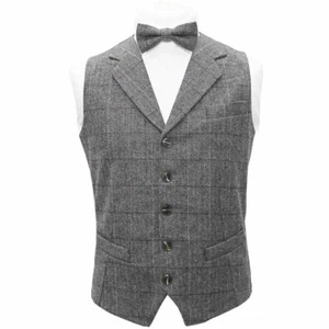 Luxury Herringbone Pewter Grey Waistcoat & Bow Tie Set - Zdjęcie 1 z 4