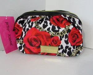 Betsey Johnson Pequeño Bolso Cosmético Floral Maquillaje Rosas Guepardo Nuevo con Etiquetas - Imagen 1 de 8