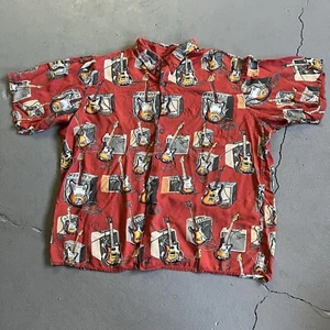 Art Of Eddy Y Reyn Spooner Hawaiian Shirt Mens XL Electric Red Guitar - Picture 1 of 6