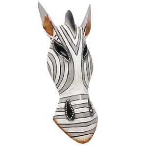 Máscara de cebra arte colgante de pared tallado a mano madera safari africano escultura 10 pulgadas - Imagen 1 de 13