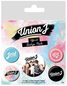 Button Badge 5er Pack UNION J - Group, Logos & Jcat - 1x 38mm & 4x 25mm  NEU - Picture 1 of 1