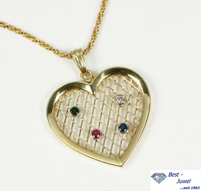 Herz Anhänger mit Brillant, Safir, Rubin, Smaragd, Gold 585, Größe 30 mm - Bild 1 von 2