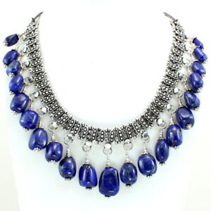 Necklace natural blue lapis lazuli gemstone beaded handmade jewellery 158 grams