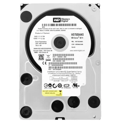Hard Drive Western Digital 750GB WD7500AAKS 16MB Cache 7200RPM SATA II 3.5" Inch - Image 1 of 4