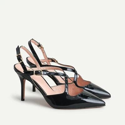 NUEVO EN CAJA J CREW $298 Zapatos de tacón de charol con tiras negras talla 8,5 Foto 1 de 3