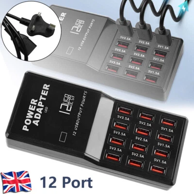 12 Ports USB Multi Charger Travel Wall AC Adapter UK Plug Hub Charging Station - Image 1 of 4