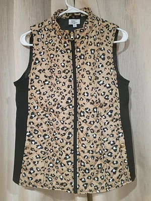 Chaleco BELK Kim Rogers Bronceado y Negro Estampado Animal Acolchado Elástico Panel Lateral Pequeño Foto 1 de 4