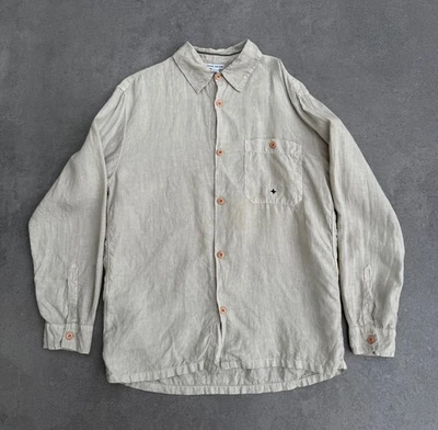 Rare Vintage STONE ISLAND 2001 Linen Button Front Shirt Embroidered Logo Size M - Image 1 of 4