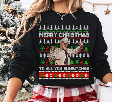 Smokey And The Bandit Merry Christmas To All You Sumbitches Xmas Ugly Sweatshirt - Image 1 of 4