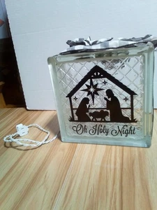 Lighted Glass Block Christmas Nativity Manger Seen Oh Holy Night - Picture 1 of 4