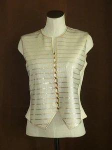 St John Evening Marie Gray Ivory Santana Gold+Silver Paillette Sequined Vest 6/8 - Picture 1 of 16