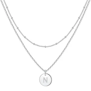 Initial N Necklace Silver 2 x Layered Necklaces Coin Engraved Nickle Lead FREE - Picture 1 of 7