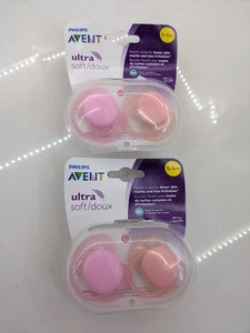 Philips AVENT Ultra Soft Orthodontic Pacifiers 0-6m Pink w Case Two 2 Packs NEW - Picture 1 of 6