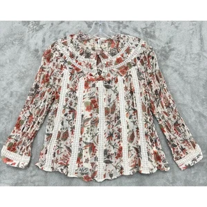 Anthropologie Feder Knochen Bluse 6 Blumen Spitze Landhaus Schlüsselloch Boho Prärie - Bild 1 von 9