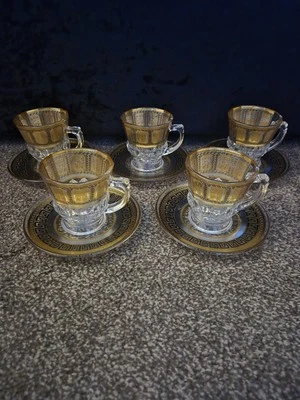 5pc Turkish Tea Glass & Saucers Egyptian Style - Retro - Image 1 of 4