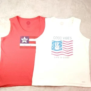 Life is Good Women's Tank Top Bundle (2) Large Red White Graphic USA America - Picture 1 of 12