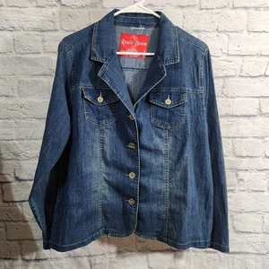 Rustic Denim Womens Blue Jean Jacket L 100% Cotton Button Front Long Sleeve - Picture 1 of 10