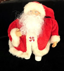 Vintage Weihnachtsmann Roly Poly Velours Anzug mit weißem Fellbesatz 7,5" rot Streifen Hose - Bild 1 von 8