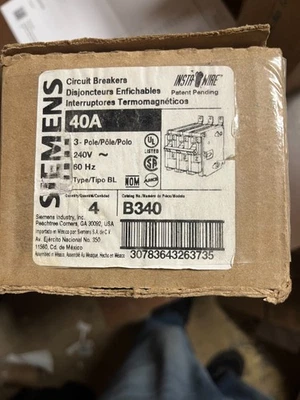 4 x Siemens BL B340 3 Pole 40 Amp 240V Bolt-on Circuit Breaker new BOX - Image 1 of 4