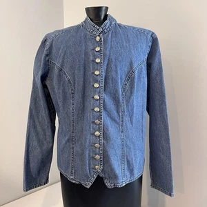 Vintage Sonnengürtel Denim Top Jacke blau tailliert Militär Knöpfe Damen L Made in USA - Bild 1 von 10