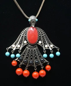 Collar colgante vintage con cuentas Art Deco pájaro fénix Bohemia - Imagen 1 de 10