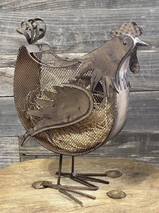 Rustic🐔Chicken Distressed Vtg Brown Tin/Wire Cage Farmhouse Country Decor - Picture 1 of 15