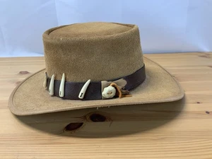 Head ’N Home Leather Outback/Gambler Hat M – Tan Suede, Tooth Band – USA Made - Picture 1 of 8