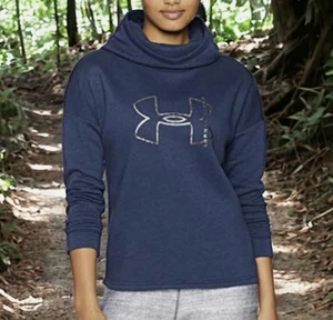 Women’s Under Armour Hoodie LG Blue Pullover Sweatshirt Long Sleeve Loose Fit - Picture 1 of 14