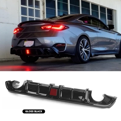 Parachoques difusor trasero negro brillante con luz ABS para Infiniti Q60 Q60s 2017-2022 Foto 1 de 4