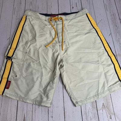 Vintage Abercrombie & Fitch Board Shorts Mens 34 Beige Yellow Pockets Swim Y2K - Image 1 of 4
