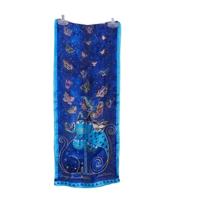 Neu LAUREL BURCH 100 % Seide Pailletten INDIGO KATZEN & SCHMETTERLINGE Schal 54" x 11" - Bild 1 von 2