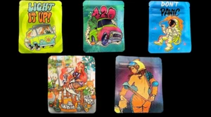 100pc- Mylar bags 3.5 gram design sealable Smell -Proof Food Storage (5 Designs) - Picture 1 of 9