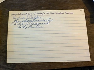 NHL HOF Referees Smeaton Hewitson Rodden Chadwick signed Hockey 4x6 index card - Picture 1 of 1