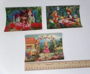 VINTAGE 3D POSTCARDS by ASAHI, SNOW WHITE/BEAUTY & THE BEAST/ GIRL W/FLOWERS - Picture 1 of 10