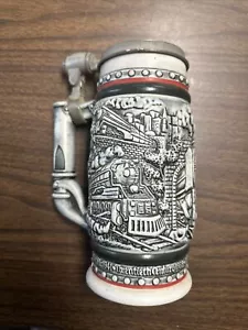 Vintage 1982 Avon Beer Stein Mug #157983 - Trains Locomotives Stein - Ceramarte - Picture 1 of 8