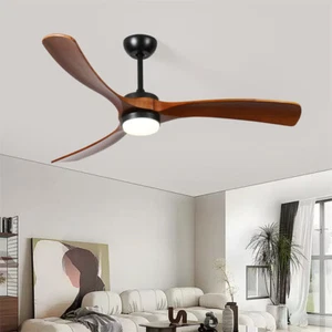 60in Modern LED Ceiling Fan 3 Solid Wood Blades w/Light & Remote for In/Ourdoor - Picture 1 of 9